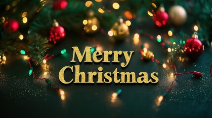 Golden letters Merry Christmas on dark holiday background