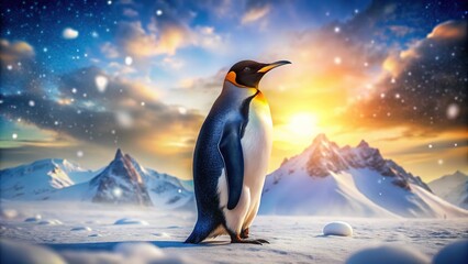 Fototapeta premium Majestic Furry Penguin in Snowy Landscape, AI Photo, Wildlife Photography