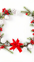 christmas wreath with red berries white ornaments