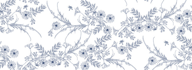 Outline Flower seamless pattern for fabric, wrapping paper and prints