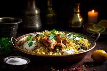 Chicken Tikka Biryani biryani table food.