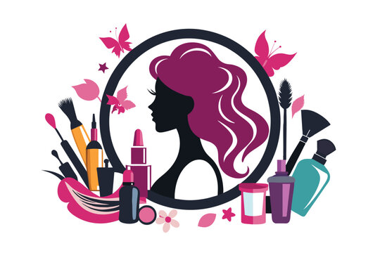 makeup artist silhouette with beauty products clip art preview