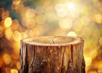 Minimalist Wooden Stump, Beige Background, Bokeh Effect, Nature Photography