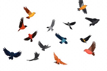 Obraz premium Flock of birds flying in sky. (Jackdaw, Corvus Monedula). Isolated against a white background with clipping path. 