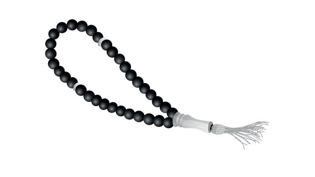 Black and silver Prayer beads vector illustration. Thirty three tasbih prayer beads. Tool for Muslim dhikr. Illustration of Islamic beads