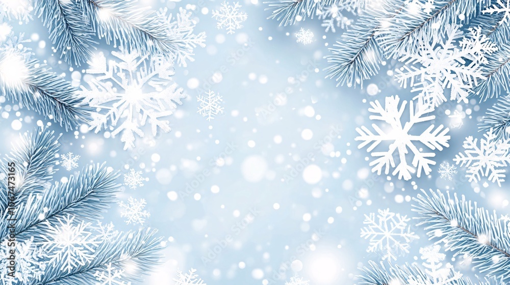 Aufkleber christmas background showing fir tree branches and snowflakes falling