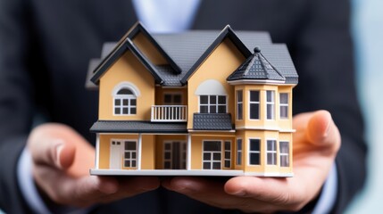 Real estate agent showing property, royalty-free stock photo ideal for real estate and business marketing