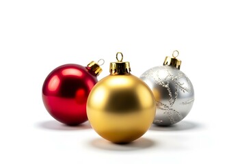Elegant Christmas Baubles in Red, Gold, and Silver Studio Setup