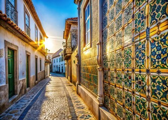 Old Portuguese Buildings, Santarém Tiles, Street Detail, Architectural Photography, Vintage Charm