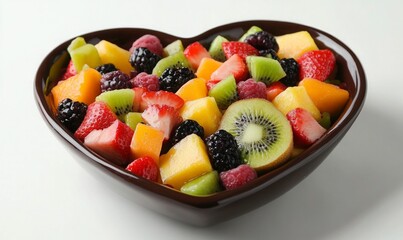 Fruit salad in heart shaped bowl - healthy eating