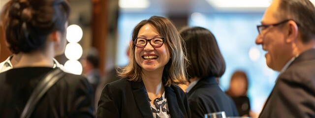 Networking event with professionals interacting and exchanging contact information