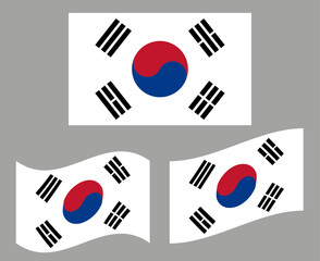Set of South Korean flag icons. Collection of isolated South Korean flag, vector illustration.