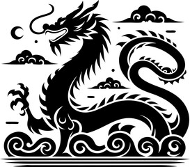 Dragon silhouette icon vector art illustration