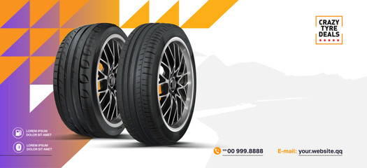 A horizontal advertising poster. A banner with a picture of a pair of wheels. Sale.