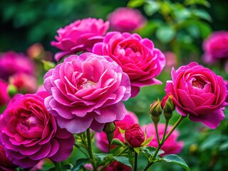 Pink Roses in Garden - Dark Green Background AI Photography