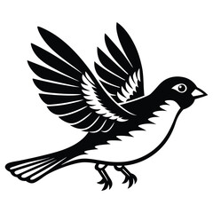 Obraz premium Flying sparrow with leg silhouette vector art illustration icon logo