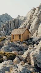 Small cabin is perched on a rocky hillside