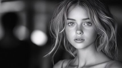 A young girl partying in a club: Dancing and moving to music. The concert was created for this photo shoot, featuring 300 models and 3 live bands. All participants are models.