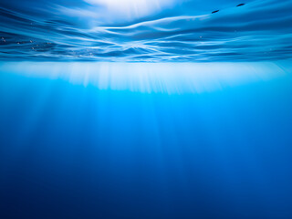 Underwater Ocean Scene with Sun Rays Through Water Surface
