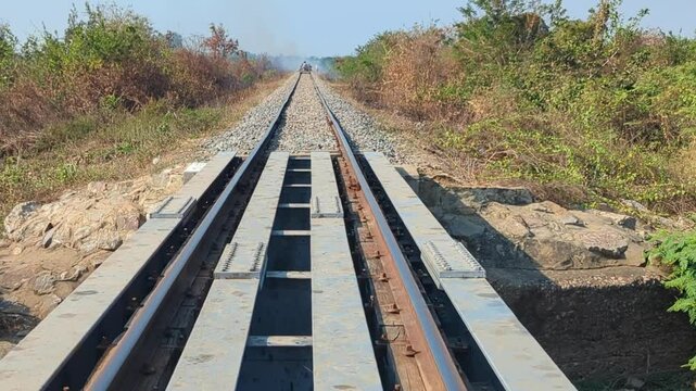 Riding the Bamboo Railway,a passenger&rsquo;s eye view,through rural Cambodia,Battambang Province,Cambodia,Southeast Asia.
