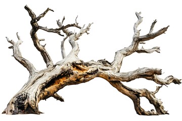 Single old and dead tree isolated on white background
