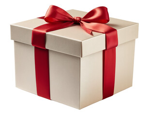 Obraz premium Brown Kraft Gift Box with Red Ribbon on Transparent PNG Background. 