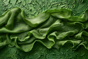 Fototapeta premium Elegant Green Silk Fabric on Textured Background
