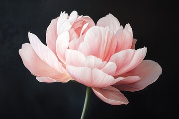 Charming mystic light pink blooming ranunculus on deep black background
