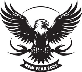 Happy New Year 2025 Eagle bird silhouette vector design.