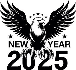 Happy New Year 2025 Eagle bird silhouette vector design.