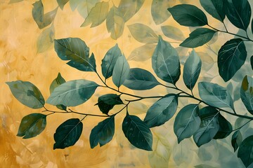 Serene Green Leaves Against a Warm Yellow Background