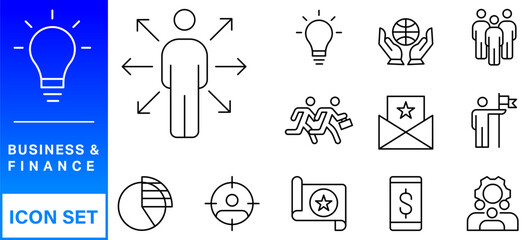 Naklejka premium Business and Finance web icons in line style. Money, bank, contact, infographic. Icon collection. Vector illustration