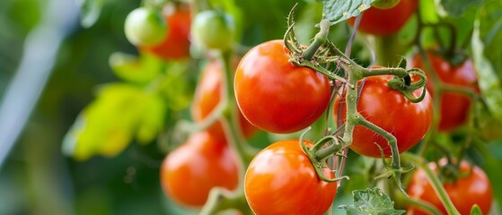 Vibrant Tomatoes: A Close-up View in a Greenhouse