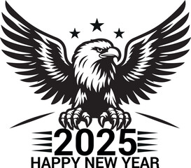 Happy New Year 2025 Eagle bird silhouette vector design.