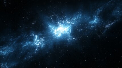 Naklejka premium A stunning depiction of a cosmic scene filled with blue nebulae and star, stars in deep space.