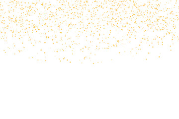 Falling golden grains and scattered glitter confetti particles isolated. Featuring gold polka dots, circles, and round shapes  adds a bright, celebratory touch to party invitations, wedding cards
