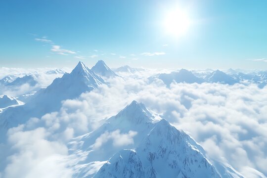 beautiful winter landscape of Dumba mountains higher than clouds, close up, top view
