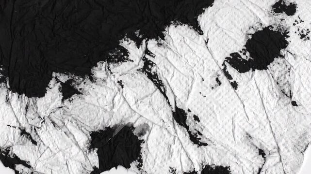  Abstract monochromatic animation of grunge ink-stained papers. Seamless loop. Slideshow. Low frame rate effect.
