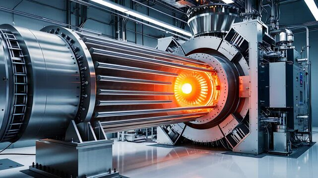  Industrial Fusion Reactor Core with Intense Glowing Plasma