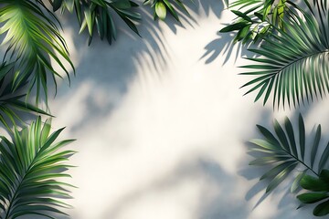 Obraz premium green leaf of palm tree with shadow on white background 