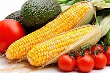 Vibrant 3D Illustration of Sweet Corn and Fresh Vegetables