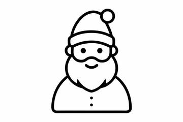 Vector isolated Santa Claus Father Christmas Saint Nicolas head face portrait stencil colorless black and white outline silhouette shadow shape on white