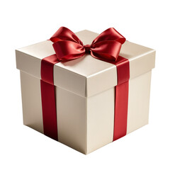 Brown Kraft Gift Box with Red Ribbon on Transparent PNG Background.  