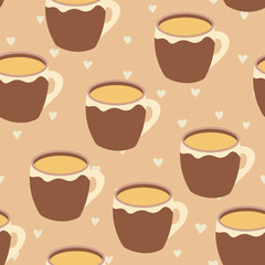 Abstract seamless pattern with color cups. Kitchen doodle background. Design for poster, fabric, textile