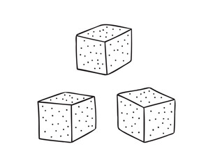 Outline hand drawn sugar cubes. Doodle sugar cubes sweet lump.