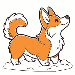 Fototapeta premium Cute corgi dog standing in a snowdrift vector illustration. Winter season
