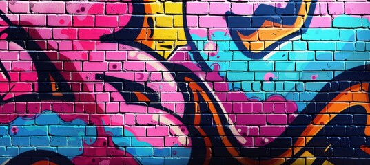 Neon Graffiti Art Banner with Bold Colors and Brick Texture for Urban Design