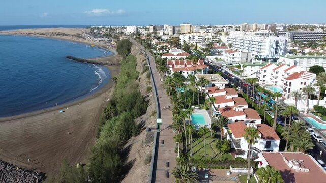 Playa de Ingles in Gran Canaria viewed from drone 