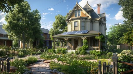Victorian-Style Autonomous House with Solar Panels in Charming Historic Neighborhood