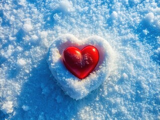 Fototapeta premium Winter Valentine's Day Banner, Snow, Heart, Icy Crust